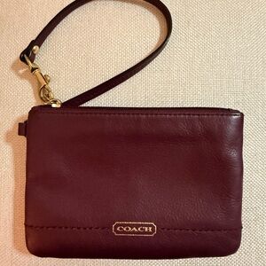 Coach Small Burgundy Leather Wristlet with Gold Hardware